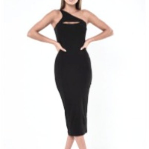 Missguided Dresses & Skirts - Asymmetric Neckline Ribbed Midi Dress